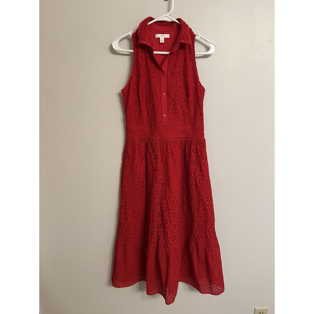 1901 Red Sleeveless Eyelet Midi Dress